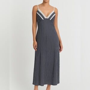 🖤 Studio Donatella Black Pinstripe Lace Slip Dress – Size L